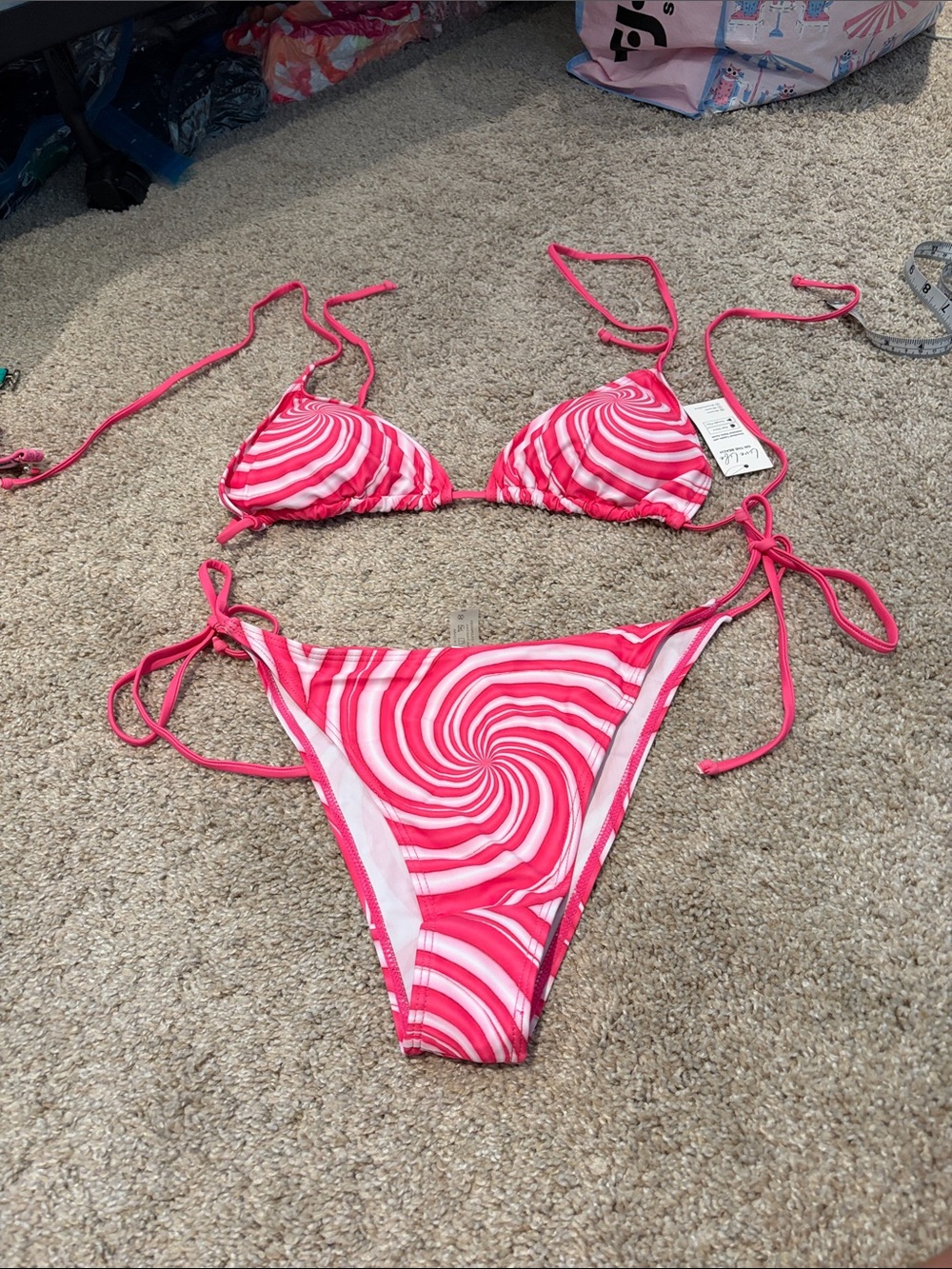 Cupshe Women's Pink Swirl Tie-Side Bikini Set